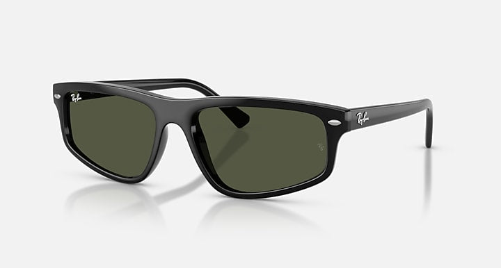 Ray-Ban RB2225 Black with Green Solid Color lenses - Quarter