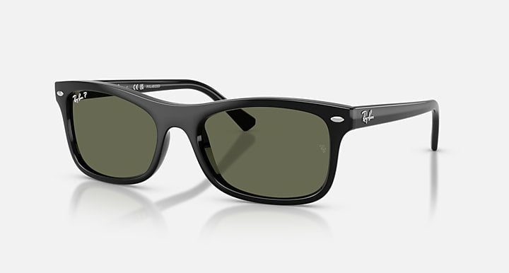 Ray-Ban RB2226 Black with Green Polarized Solid Color lenses - Quarter