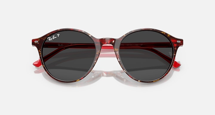 Ray-Ban RB2230 Transparent Shade Fantasy Red; Transparent Red with Polarized Black Solid Color lenses - Closed Front