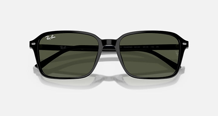 Ray-Ban RAIMOND Black with G-15 Green Solid Color lenses - Closed Front