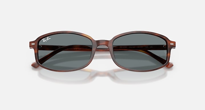 Ray-Ban SAM Striped Havana with Blue Solid Color lenses - Closed Front