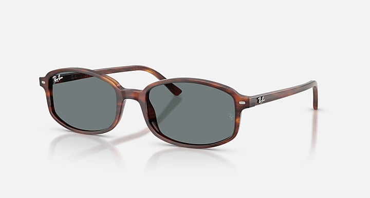 Ray-Ban SAM Striped Havana with Blue Solid Color lenses - Quarter