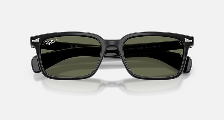 Ray-Ban BRUNEL Black with Green Polarized Solid Color lenses - Closed Front