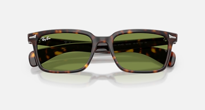 Ray-Ban BRUNEL Havana with Green Solid Color lenses - Closed Front