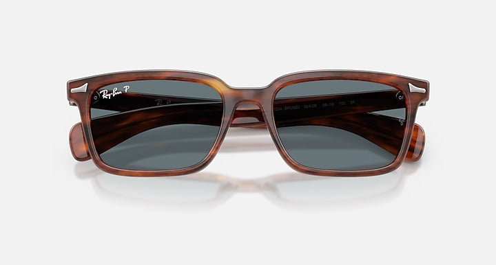 Ray-Ban BRUNEL Striped Havana with Dark Blue Solid Color lenses - Closed Front