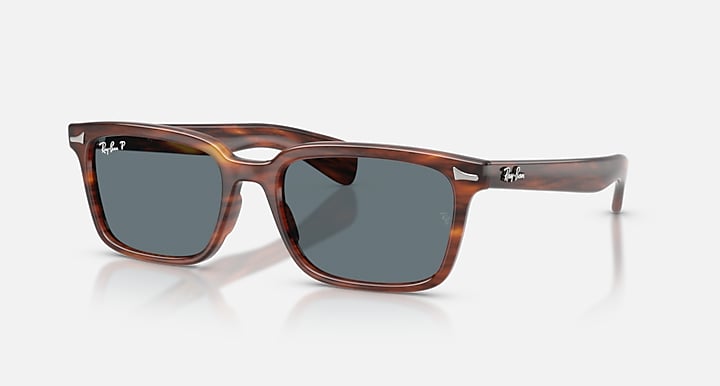 Ray-Ban BRUNEL Striped Havana with Dark Blue Solid Color lenses - Quarter