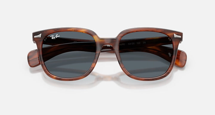 Ray-Ban BRUNEL II Striped Havana with Blue Solid Color lenses - Closed Front