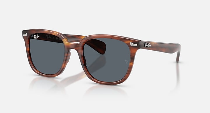 Ray-Ban BRUNEL II Striped Havana with Blue Solid Color lenses - Quarter
