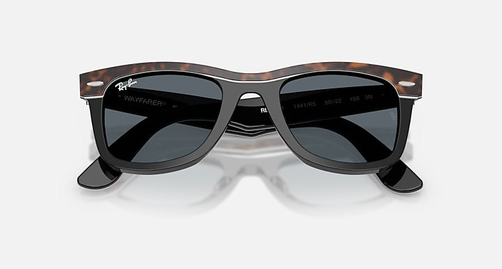 Ray-Ban WAYFARER STREET NEAT Havana On Black with Blue Solid Color lenses - Closed Front