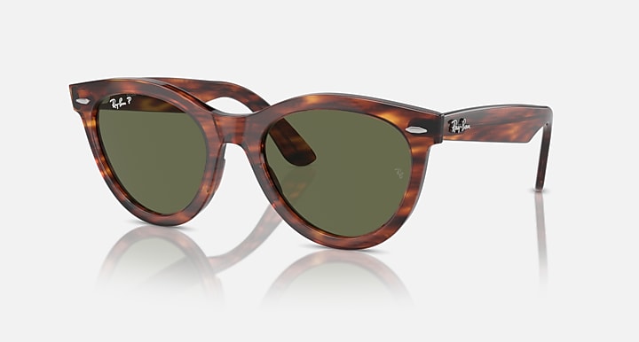 Ray-Ban WAYFARER WAY Striped Havana with Green Polarized Solid Color lenses - Quarter
