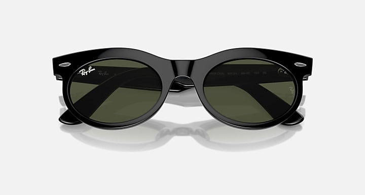 Ray-Ban WAYFARER OVAL Black with Green Solid Color lenses - Closed Front