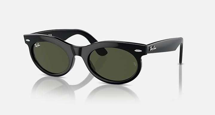 Ray-Ban WAYFARER OVAL Black with Green Solid Color lenses - Quarter