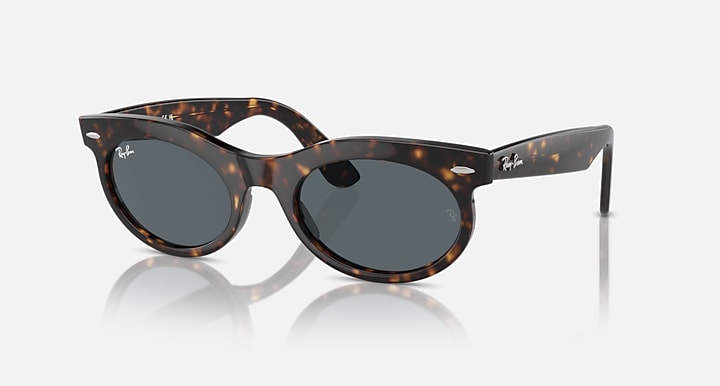 Ray-Ban WAYFARER OVAL Havana with Blue Solid Color lenses - Quarter