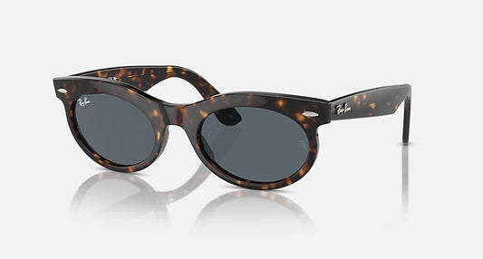 Ray-Ban WAYFARER OVAL Havana with Blue Solid Color lenses - Quarter