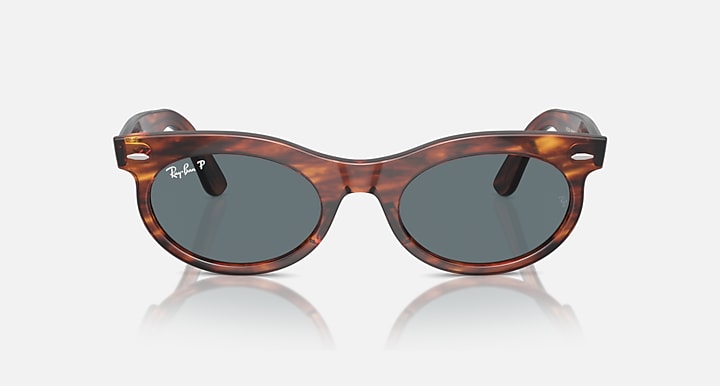 Ray-Ban WAYFARER OVAL Striped Havana with Dark Blue Polarized Solid Color lenses - Front