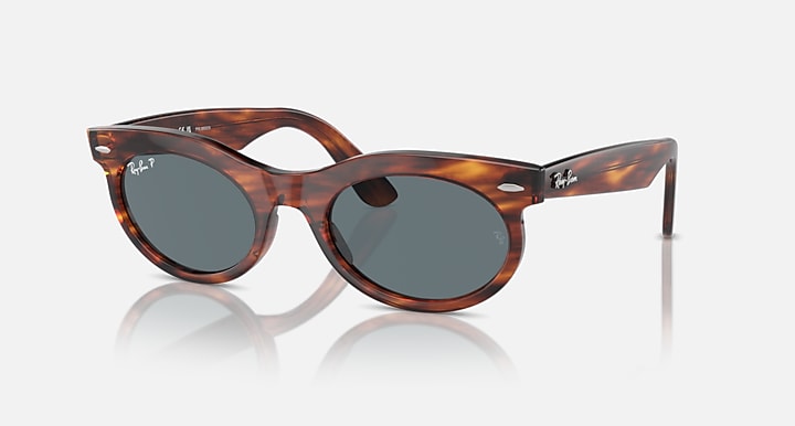 Ray-Ban WAYFARER OVAL Striped Havana with Dark Blue Polarized Solid Color lenses - Quarter