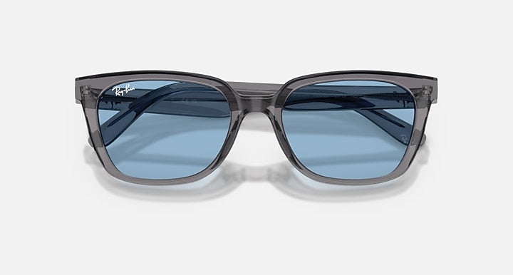 Ray-Ban RB2243D Transparent Grey with Light Blue Solid Color lenses - Closed Front