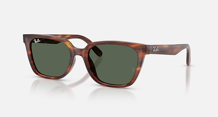 Ray-Ban RB2243D Striped Havana with Dark Green Solid Color lenses - Quarter