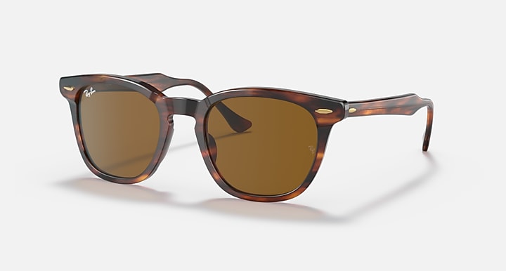 Ray-Ban HAWKEYE Striped Havana; Havana with Brown Solid Color lenses - Quarter