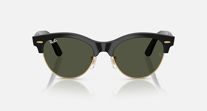 Ray-Ban CLUBMASTER WAY Black On Gold; Black with Green Solid Color lenses - Front
