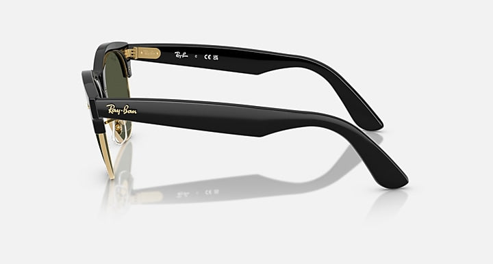 Ray-Ban CLUBMASTER WAY Black On Gold; Black with Green Solid Color lenses - Lateral
