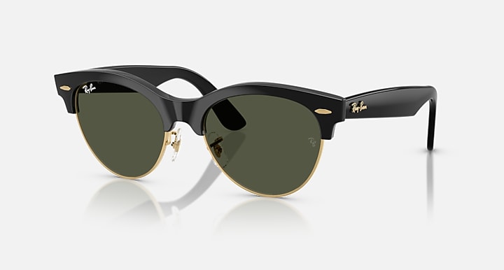 Ray-Ban CLUBMASTER WAY Black On Gold; Black with Green Solid Color lenses - Quarter