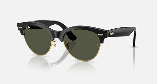 Ray-Ban CLUBMASTER WAY Black On Gold; Black with Green Solid Color lenses - Quarter