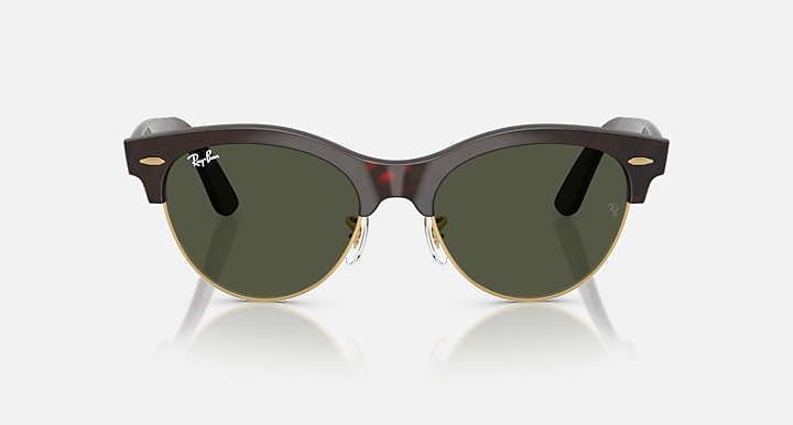 Ray-Ban CLUBMASTER WAY Red Havana On Gold; Red Havana with Green Solid Color lenses - Front