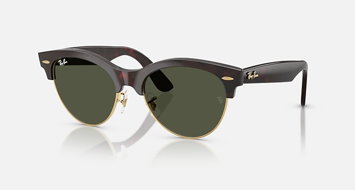 Ray-Ban CLUBMASTER WAY Red Havana On Gold; Red Havana with Green Solid Color lenses - Quarter