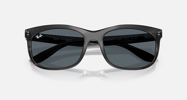 Ray-Ban BALORETTE Striped Gray with Blue Solid Color lenses - Closed Front