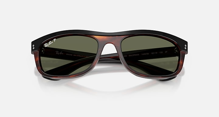 Ray-Ban BALORAMA STREET NEAT Black On Havana with Green Polarized Solid Color lenses - Closed Front