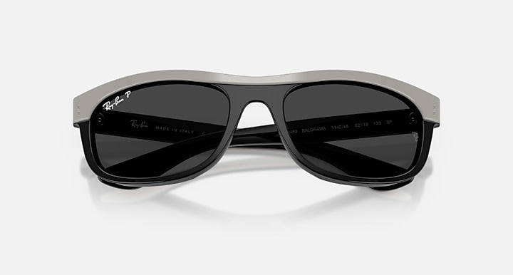 Ray-Ban BALORAMA STREET NEAT Grey On Black with Polarized Black Solid Color lenses - Closed Front
