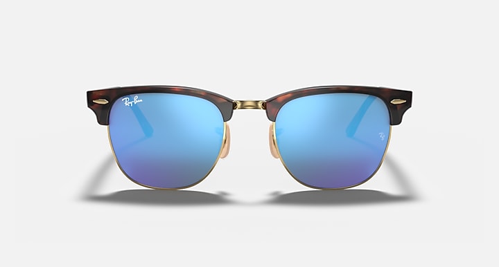 Ray-Ban CLUBMASTER FLASH LENSES Havana On Gold with Blue Flash Solid Color - Mirror lenses - Front