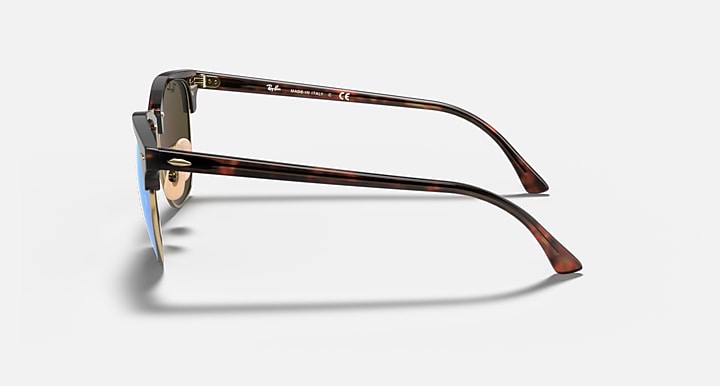 Ray-Ban CLUBMASTER FLASH LENSES Havana On Gold with Blue Flash Solid Color - Mirror lenses - Lateral