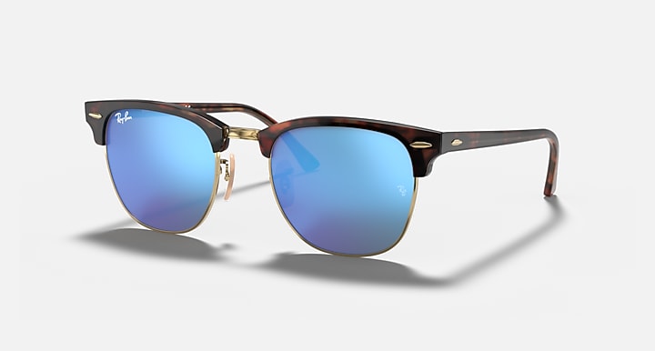 Ray-Ban CLUBMASTER FLASH LENSES Havana On Gold with Blue Flash Solid Color - Mirror lenses - Quarter