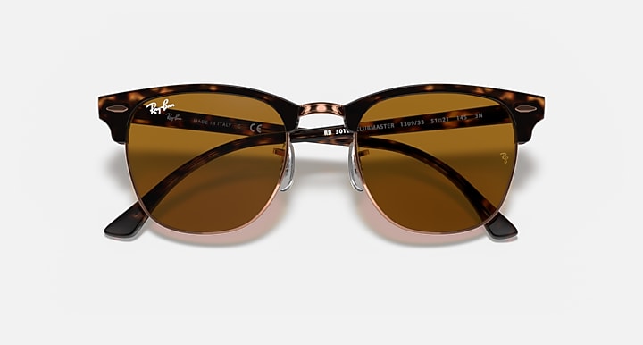Ray-Ban CLUBMASTER CLASSIC Havana with B-15 Brown Solid Color lenses - Closed Front