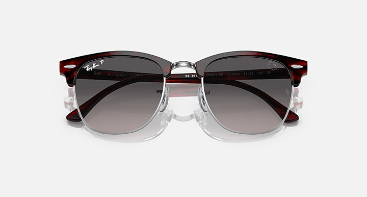Ray-Ban RB3016 CLUBMASTER DISNEY MINNIE MOUSE Red Havana; Red Striped Havana with Grey Polarized Gradient lenses - Closed Front