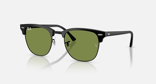 Ray-Ban CLUBMASTER CLASSIC Matte Black On Black; Matte Black with Green Solid Color lenses - Quarter