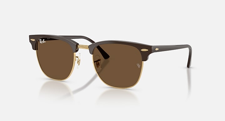 Ray-Ban CLUBMASTER CLASSIC Brown & Gold; Brown with Dark Brown Solid Color lenses - Quarter