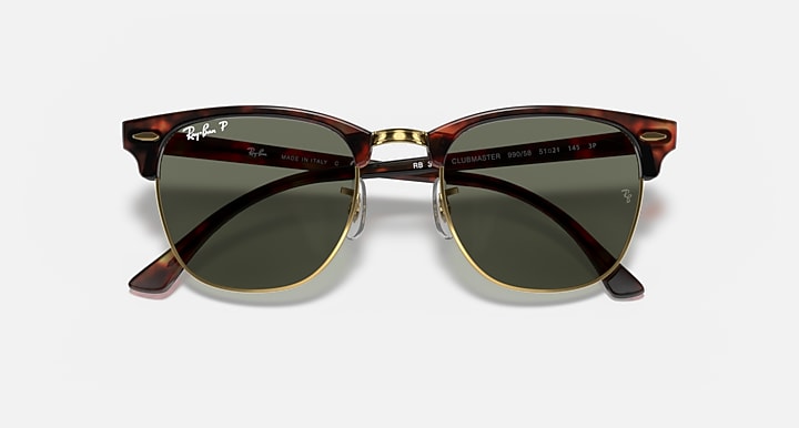 Ray-Ban CLUBMASTER CLASSIC Tortoise On Gold with G-15 Green Polarized Solid Color lenses - Closed Front
