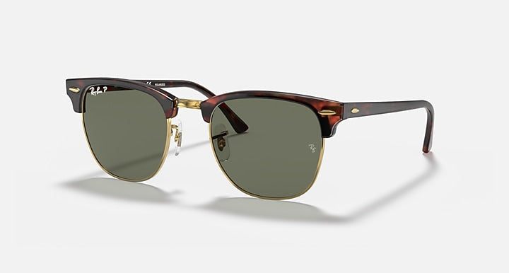 Ray-Ban CLUBMASTER CLASSIC Tortoise On Gold with G-15 Green Polarized Solid Color lenses - Quarter