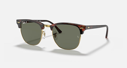 Ray-Ban CLUBMASTER CLASSIC Tortoise On Gold with G-15 Green Polarized Solid Color lenses - Quarter