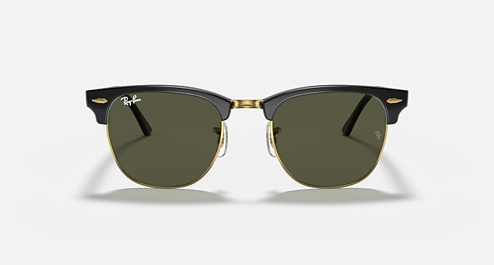 Ray-Ban CLUBMASTER CLASSIC Black On Gold with G-15 Green Solid Color lenses - Front