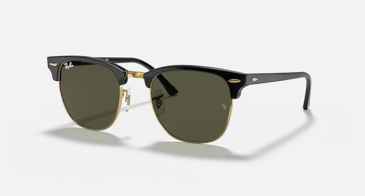 Ray-Ban CLUBMASTER CLASSIC Black On Gold with G-15 Green Solid Color lenses - Quarter