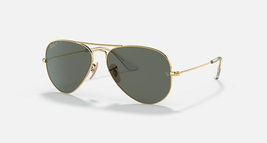 Ray-Ban AVIATOR SOLID GOLD Gold with G-15 Green Polarized Solid Color lenses - Quarter