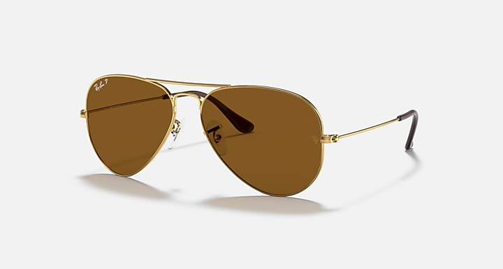 Ray-Ban AVIATOR CLASSIC Arista Gold with Brown Polarized Solid Color lenses - Quarter