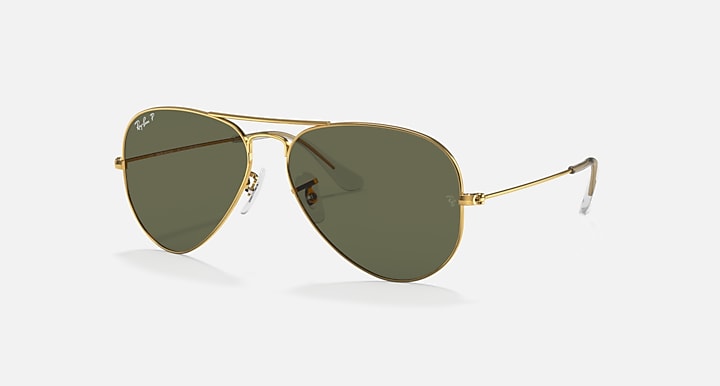 Ray-Ban AVIATOR CLASSIC Arista Gold with G-15 Green Polarized Solid Color lenses - Quarter