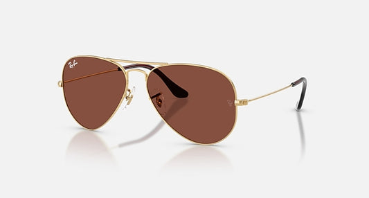 Ray-Ban AVIATOR LARGE METAL Arista Gold with Red Solid Color lenses - Quarter
