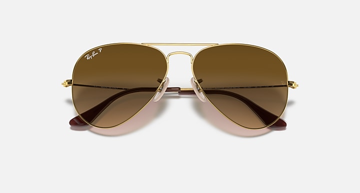 Ray-Ban AVIATOR GRADIENT Arista Gold with Brown Polarized Gradient lenses - Closed Front