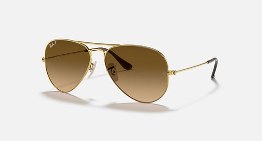 Ray-Ban AVIATOR GRADIENT Arista Gold with Brown Polarized Gradient lenses - Quarter